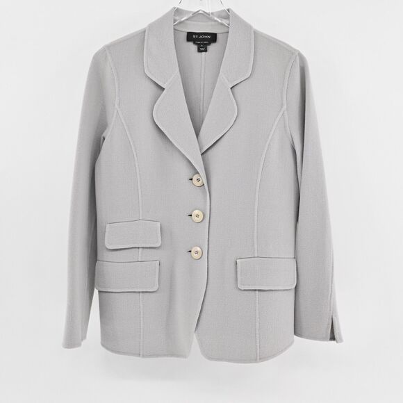 St. John Jackets & Blazers - ST JOHN Jacket Womens Sz 10 Gray Wool Blazer Single Breasted Sewn By Hand Office